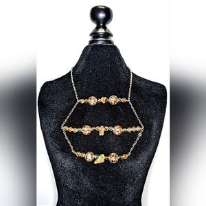 Handmade Unakite and Glass Three Tiered Necklace